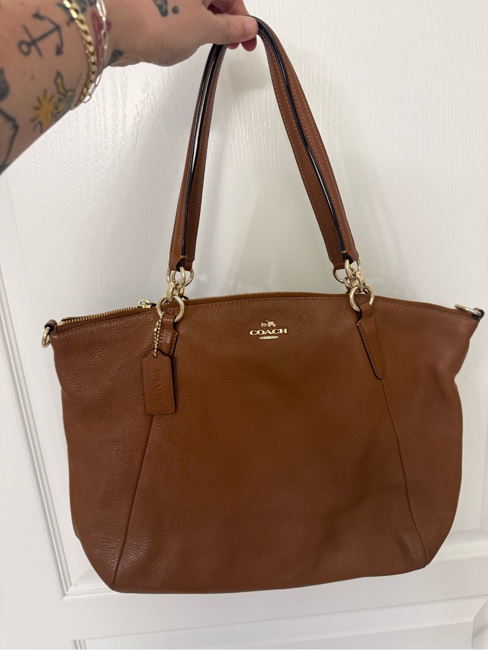 COACH Large Kelsey Pebbled Leather Crossbody Shoulder Tote Brown Bag - F36591